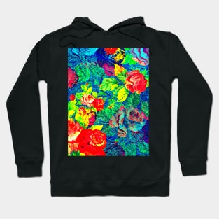 Brightly Colored Rose Pattern Blue Background Hoodie